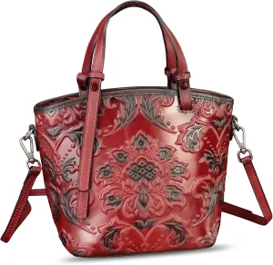 Genuine Leather Satchel for Women Purse Embossed Leather Top Handle Handbag Handmade Crossbody Handbags Tote Bag