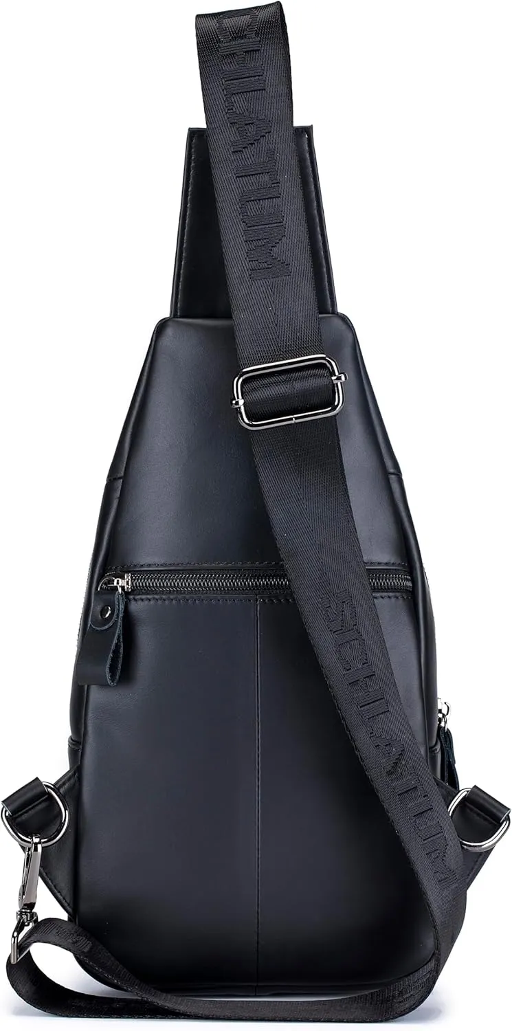 Genuine Leather Sling Bag for Men Small Man Bag Crossbody Mens Casual Chest Bag Sling Backpack with USB Cable Hole