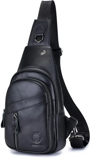 Genuine Leather Sling Bag for Men Small Man Bag Crossbody Mens Casual Chest Bag Sling Backpack with USB Cable Hole