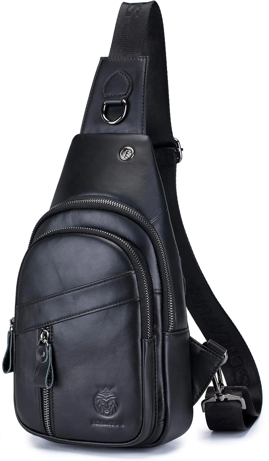 Genuine Leather Sling Bag for Men Small Man Bag Crossbody Mens Casual Chest Bag Sling Backpack with USB Cable Hole