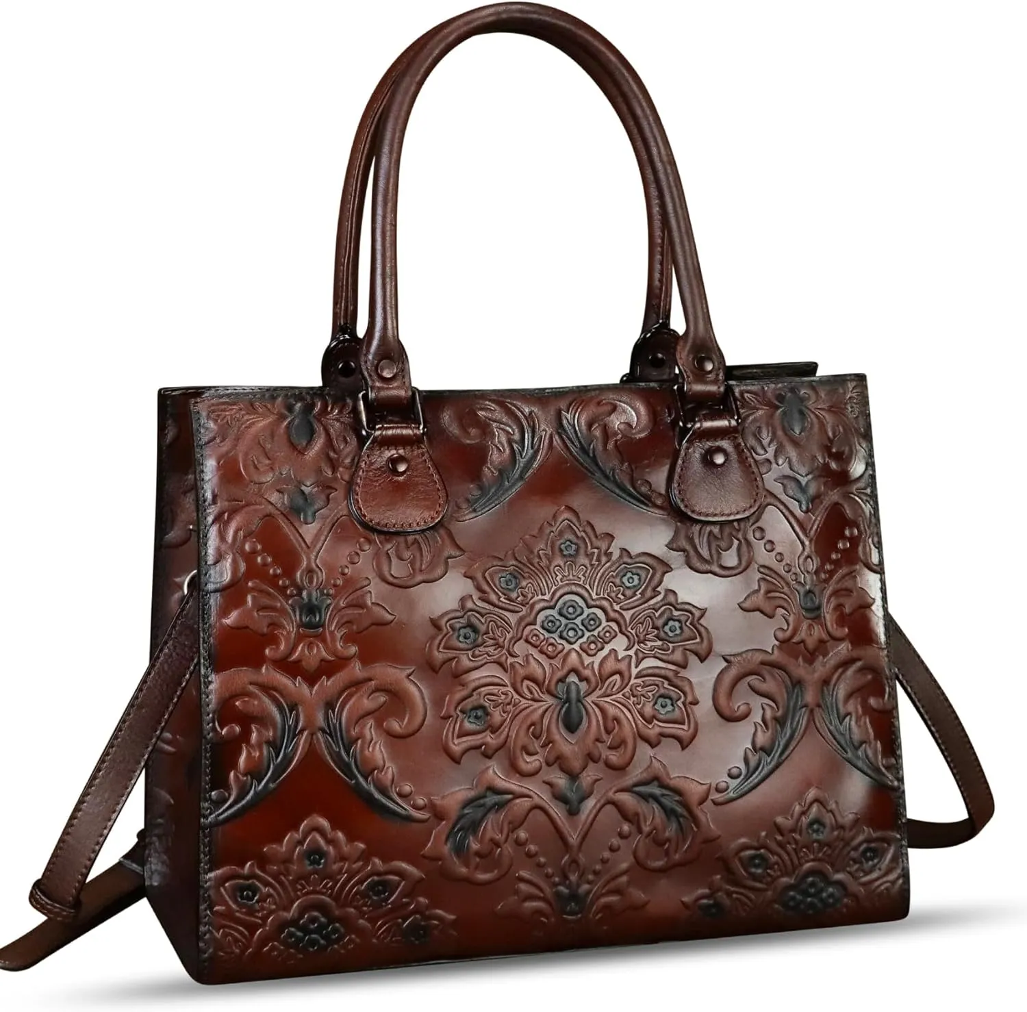 Genuine Leather Tote Bag for Women Purse Embossed Top Handle Shoulder Handbag Handmade Crossbody Satchel Purses