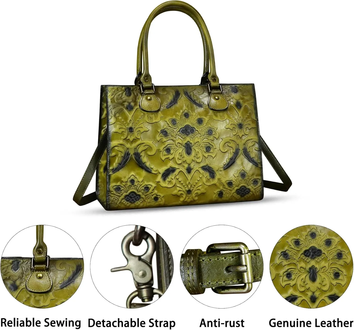 Genuine Leather Tote Bag for Women Purse Embossed Top Handle Shoulder Handbag Handmade Crossbody Satchel Purses