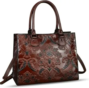 Genuine Leather Tote Bag for Women Purse Embossed Top Handle Shoulder Handbag Handmade Crossbody Satchel Purses