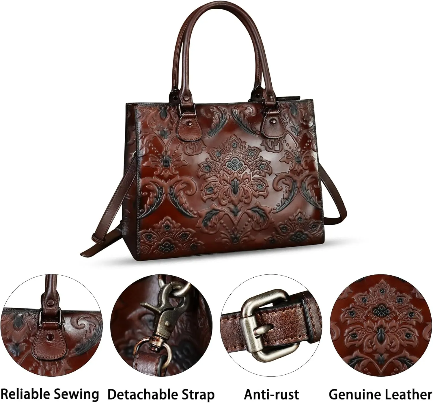 Genuine Leather Tote Bag for Women Purse Embossed Top Handle Shoulder Handbag Handmade Crossbody Satchel Purses