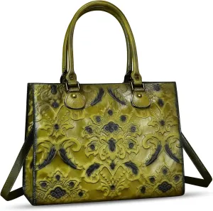 Genuine Leather Tote Bag for Women Purse Embossed Top Handle Shoulder Handbag Handmade Crossbody Satchel Purses