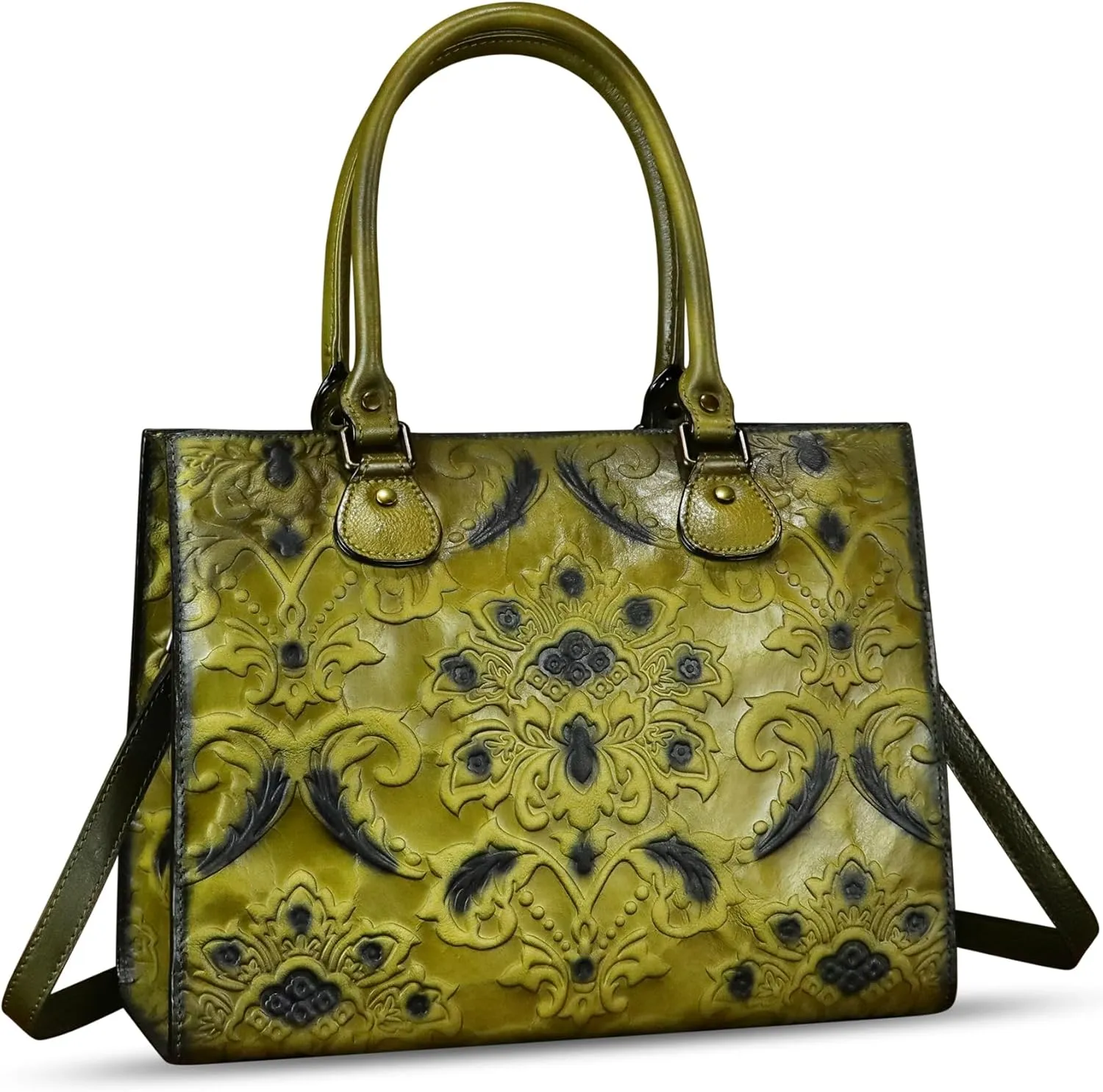 Genuine Leather Tote Bag for Women Purse Embossed Top Handle Shoulder Handbag Handmade Crossbody Satchel Purses