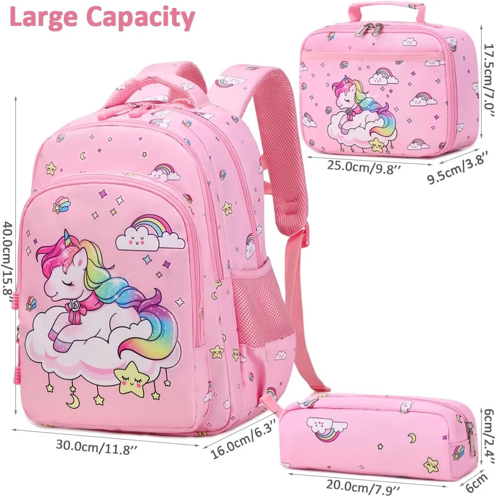 Girls Backpack for Elementary Kids School Bookbag Set Cute Unicorn Backpacks for Girls Water Resistant