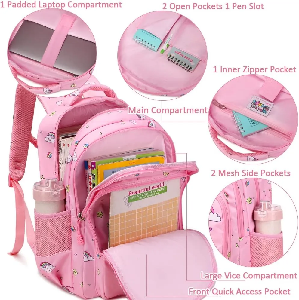Girls Backpack for Elementary Kids School Bookbag Set Cute Unicorn Backpacks for Girls Water Resistant