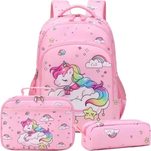 Girls Backpack for Elementary Kids School Bookbag Set Cute Unicorn Backpacks for Girls Water Resistant