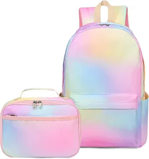 Girls Backpack for Kids Schoolbags - Lightweight Backpack for Teens Girls Bookbag Set with Lunch Box (Rainbow)