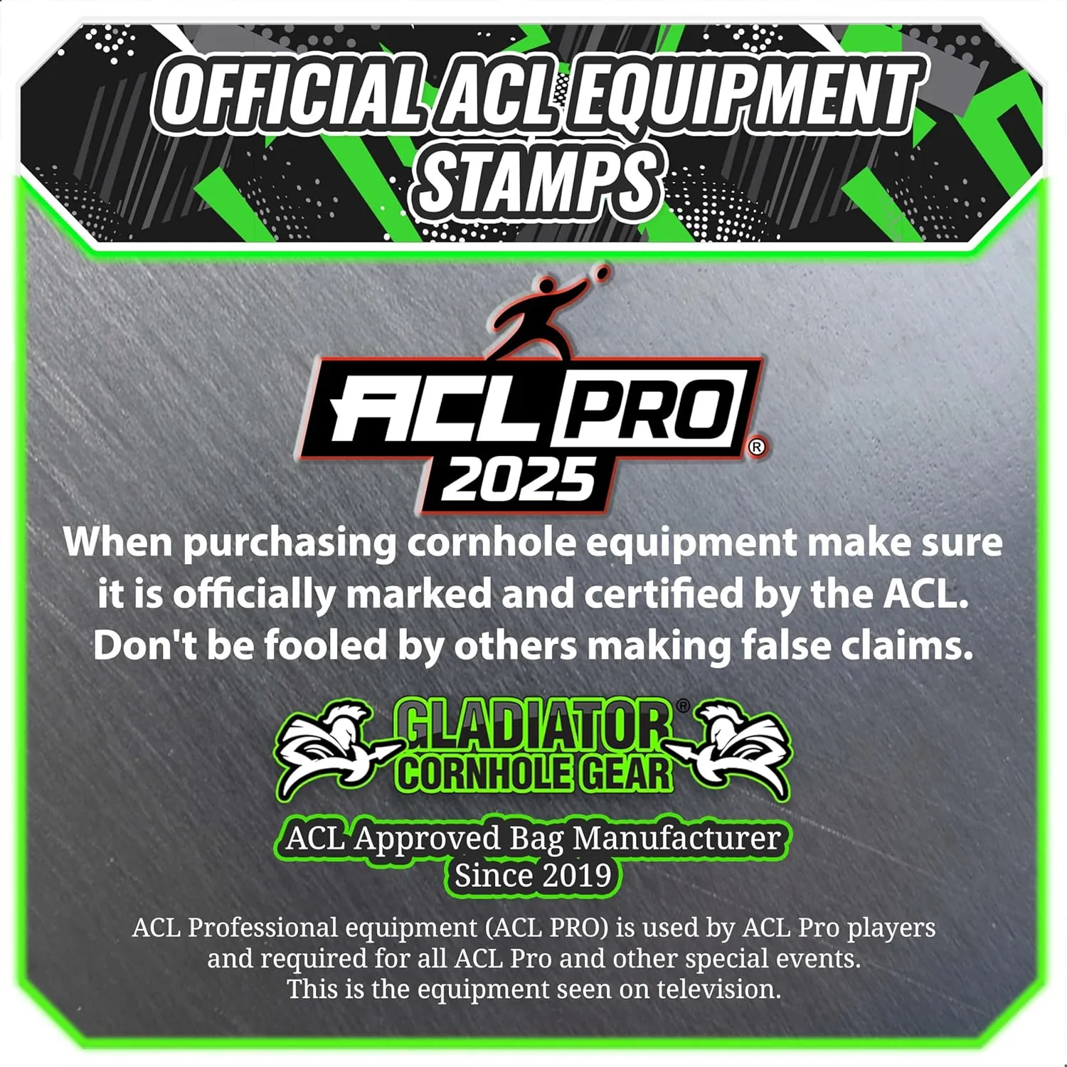 Gladiator | ACL Cornhole Bags | Professional Cornhole Bags Slick and Stick | Regulation Size Weight