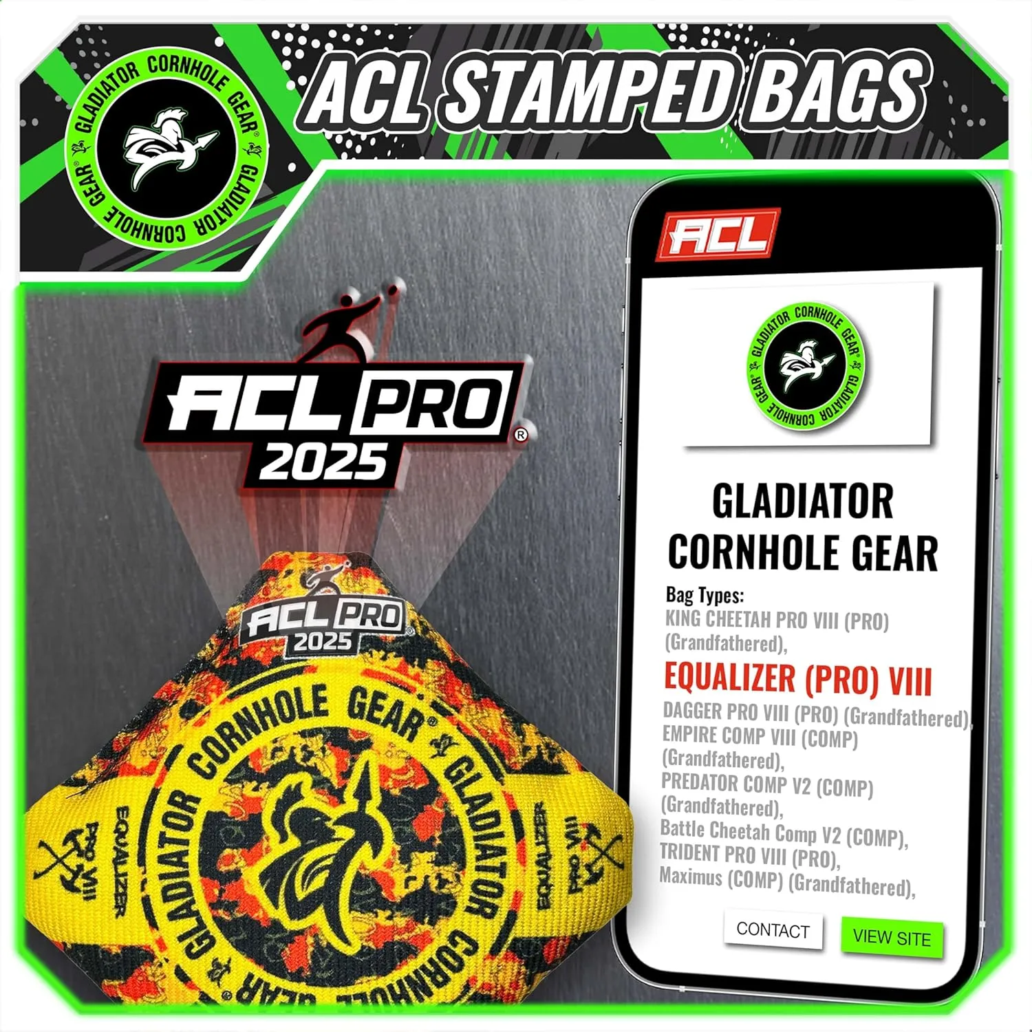 Gladiator | ACL Cornhole Bags | Professional Cornhole Bags Slick and Stick | Regulation Size Weight