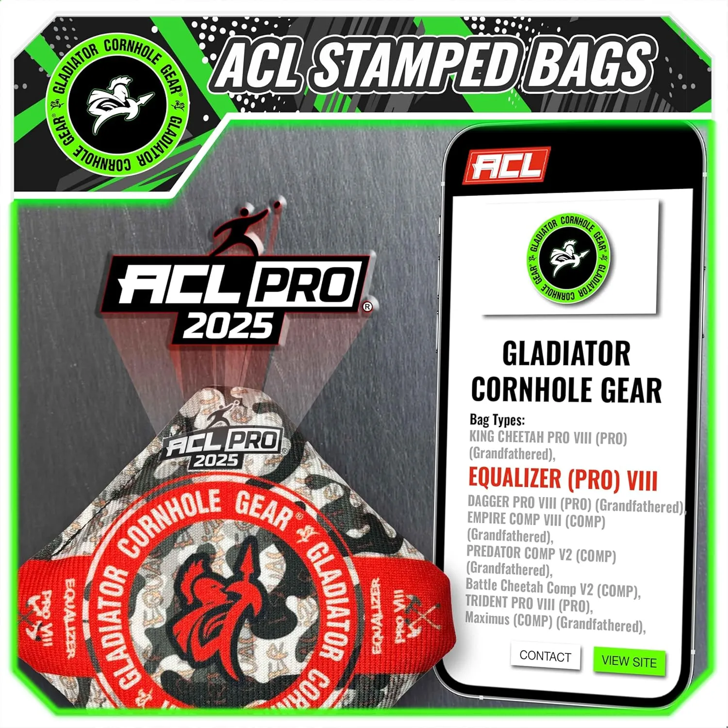 Gladiator | ACL Cornhole Bags | Professional Cornhole Bags Slick and Stick | Regulation Size Weight