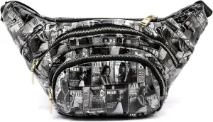 Glossy Magazine Cover Collage Michelle Obama and Barack Obama Fanny Pack Belt Bag Waist Pack Obama Purse (5-Black/White)