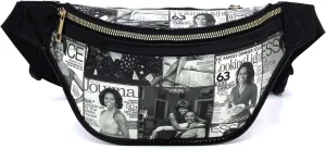 Glossy Magazine Cover Collage Michelle Obama and Barack Obama Fanny Pack Belt Bag Waist Pack Obama Purse (6-Grey/Black)