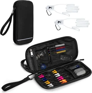 Golf Glove Holder, Golf Glove Case with A Pair of Golf Gloves Stretcher with Hook, Protective Golf Accessory Case for Tees, Ball Markers, Phone and Golf Essentials, Black