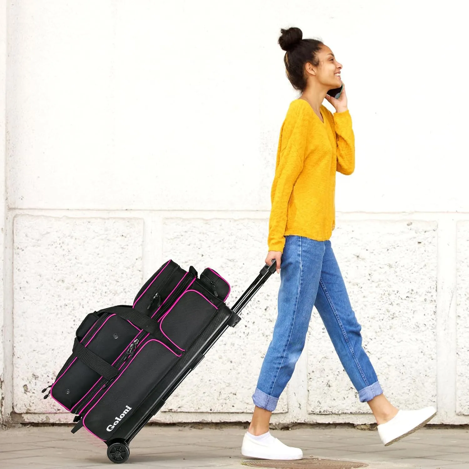 Goloni 3 Ball Bowling Bags with Wheels - Rolling Bowling Bag for 3 Balls & Accessories - Retractable Handle Extends to 38