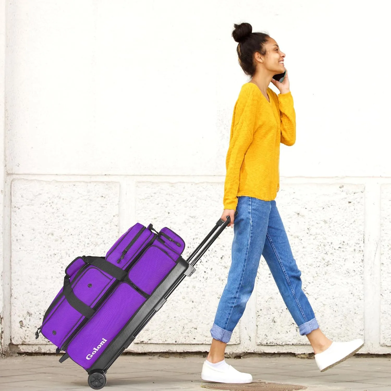 Goloni 3 Ball Bowling Bags with Wheels - Rolling Bowling Bag for 3 Balls & Accessories - Retractable Handle Extends to 38