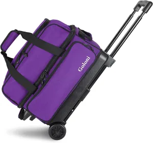 Goloni Double Roller 2 Ball Bowling Bag with Separate Shoe Compartment,2 Ball Bowling Bag with Wheels,Retractable Handle Extends to 40"