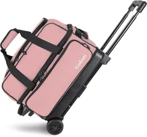 Goloni Double Roller 2 Ball Bowling Bag with Separate Shoe Compartment,2 Ball Bowling Bag with Wheels,Retractable Handle Extends to 40"
