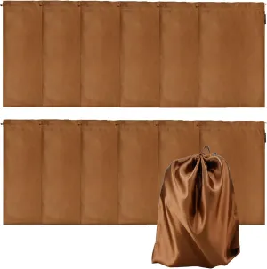 GONGKANGYUAN 12 Pcs Satin Wig Bags with Drawstring Satin Bag for Packaging Hair Extensions Wigs Soft Silk Pouches Hair Tools Storage Bags for Home and Salon (Brown)