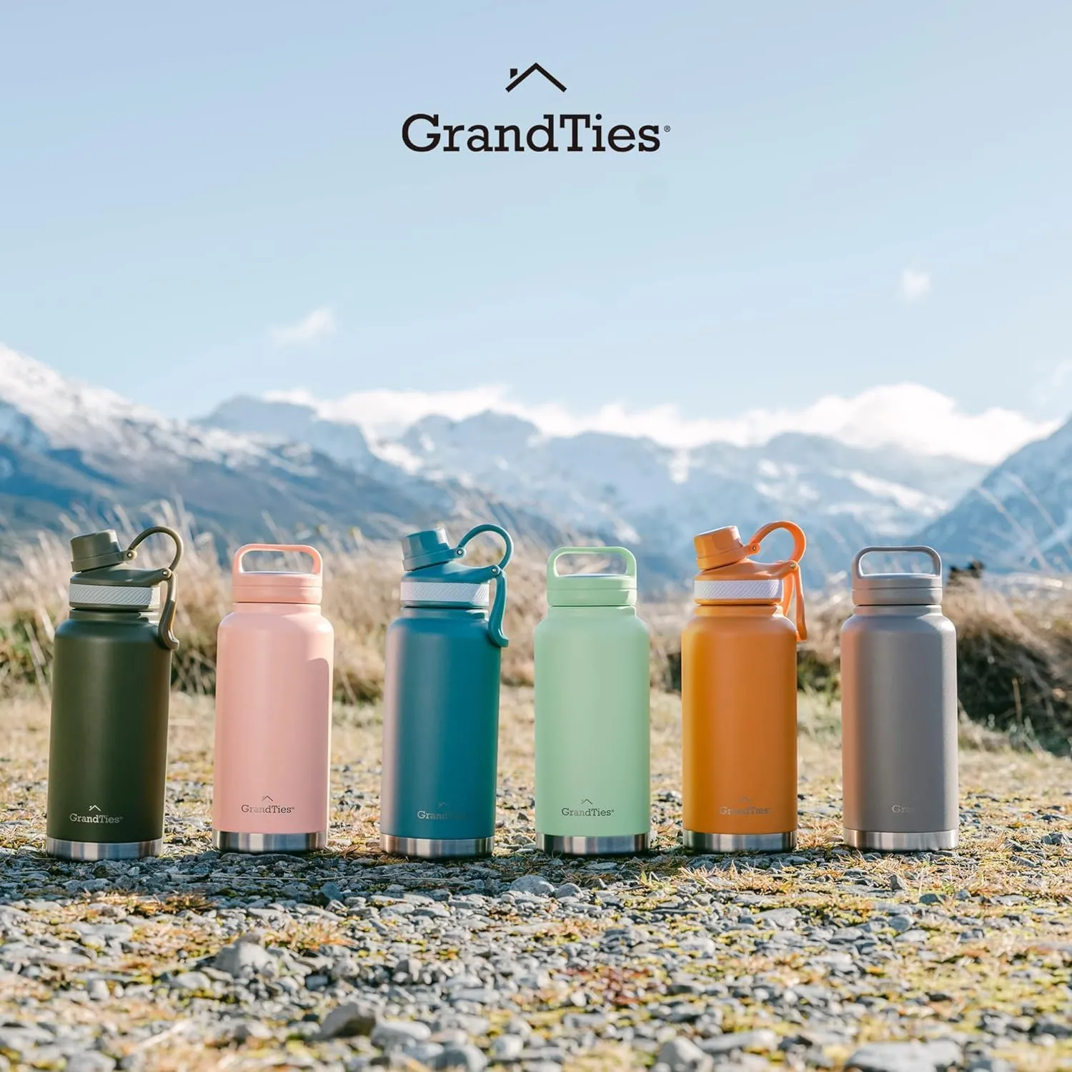 GrandTies 2 Lids Sports Stainless Steel Water Bottles – Wide Mouth Vacuum Insulated Reusable Leak Proof BPA-Free Travel Metal Canteen, Thermos Bottles for Men Women Gym (Atlantis Blue, 24 oz)