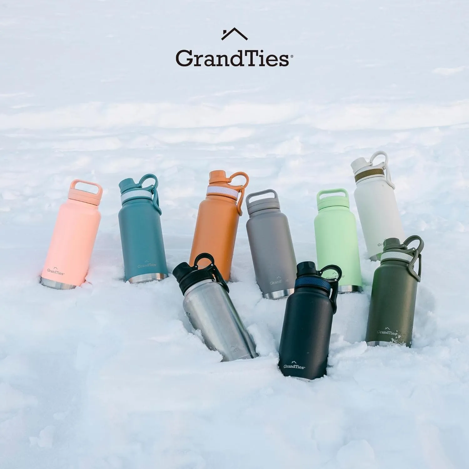 GrandTies 2 Lids Sports Stainless Steel Water Bottles – Wide Mouth Vacuum Insulated Reusable Leak Proof BPA-Free Travel Metal Canteen, Thermos Bottles for Men Women Gym (Atlantis Blue, 24 oz)