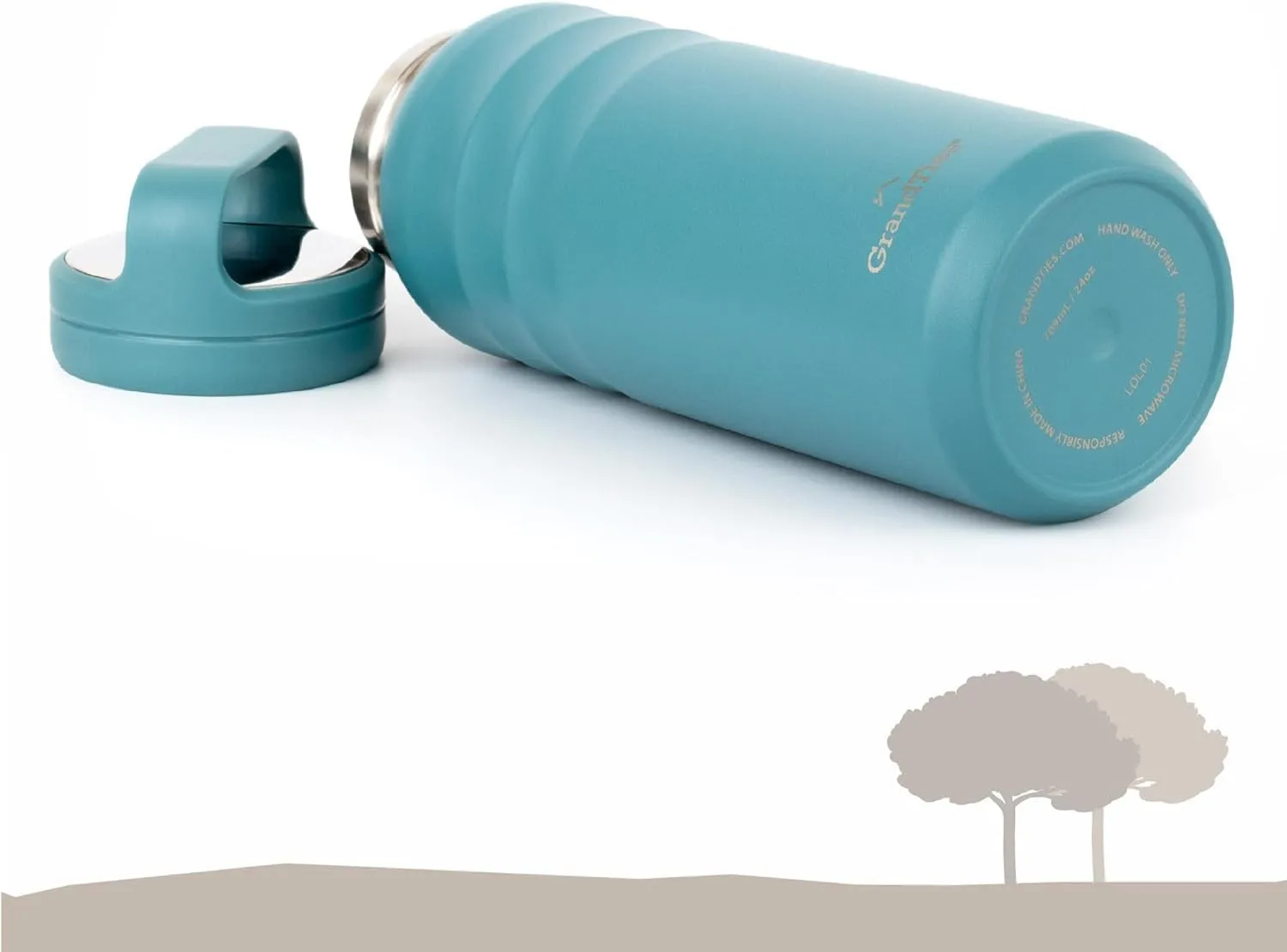 GrandTies 2 Lids Sports Stainless Steel Water Bottles – Wide Mouth Vacuum Insulated Reusable Leak Proof BPA-Free Travel Metal Canteen, Thermos Bottles for Men Women Gym (Atlantis Blue, 24 oz)