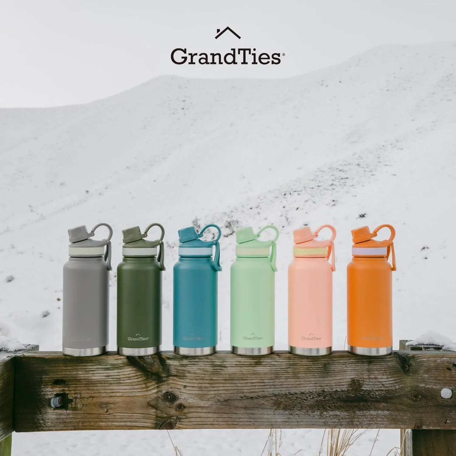 GRANDTIES 2 Lids Sports Stainless Steel Water Bottles – Wide Mouth Vacuum Insulated Reusable Leak Proof BPA-Free Travel Metal Canteen, Thermos Bottles for Men Women Gym (Atlantis Blue 32 oz)