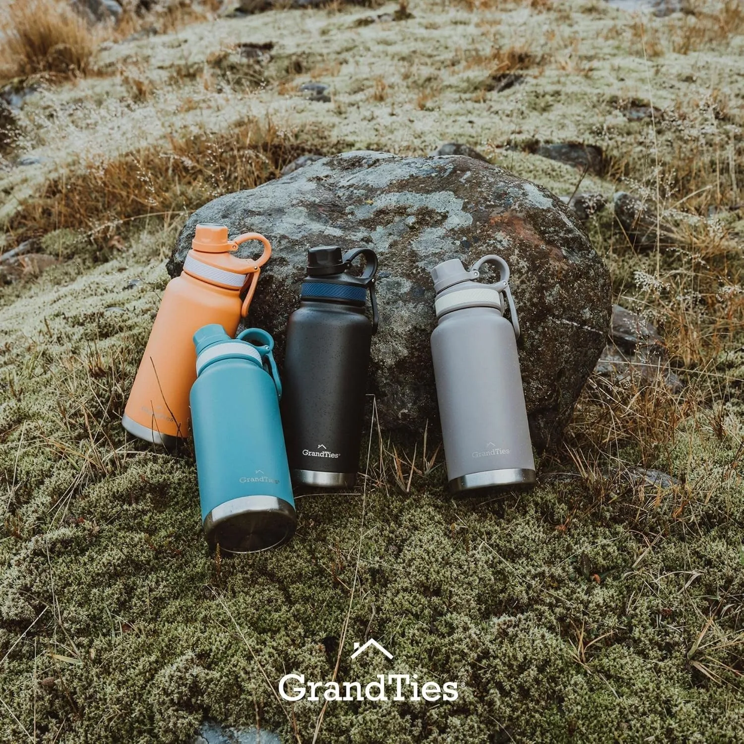 GRANDTIES 2 Lids Sports Stainless Steel Water Bottles – Wide Mouth Vacuum Insulated Reusable Leak Proof BPA-Free Travel Metal Canteen, Thermos Bottles for Men Women Gym (Atlantis Blue 32 oz)
