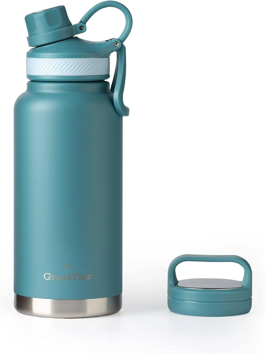 GRANDTIES 2 Lids Sports Stainless Steel Water Bottles – Wide Mouth Vacuum Insulated Reusable Leak Proof BPA-Free Travel Metal Canteen, Thermos Bottles for Men Women Gym (Atlantis Blue 32 oz)