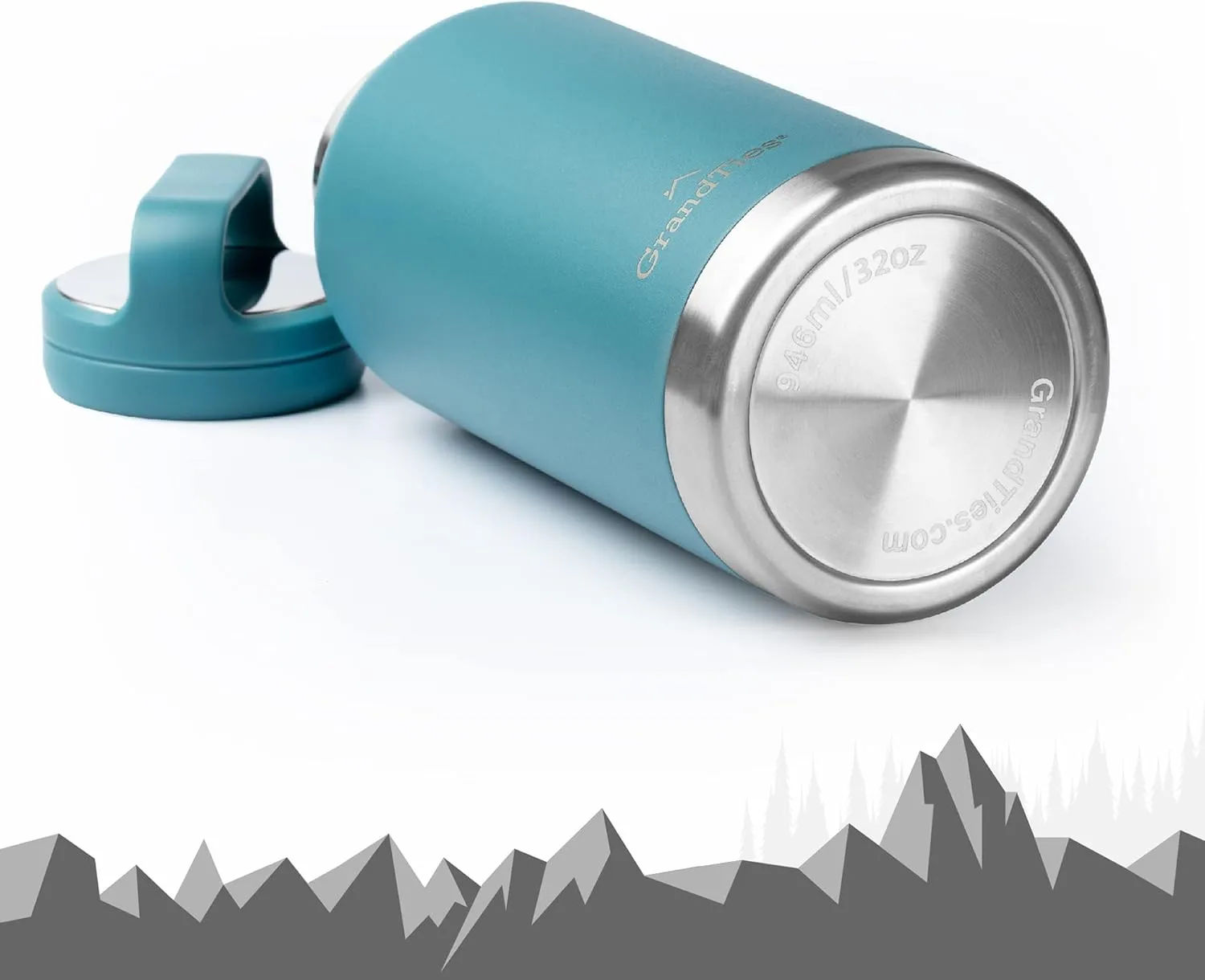 GRANDTIES 2 Lids Sports Stainless Steel Water Bottles – Wide Mouth Vacuum Insulated Reusable Leak Proof BPA-Free Travel Metal Canteen, Thermos Bottles for Men Women Gym (Atlantis Blue 32 oz)