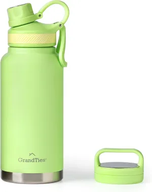 GRANDTIES 2 Lids Sports Stainless Steel Water Bottles – Wide Mouth Vacuum Insulated Reusable Leak Proof BPA-Free Travel Metal Canteen, Thermos Bottles for Men Women Gym (Fresh Mint 32 oz)