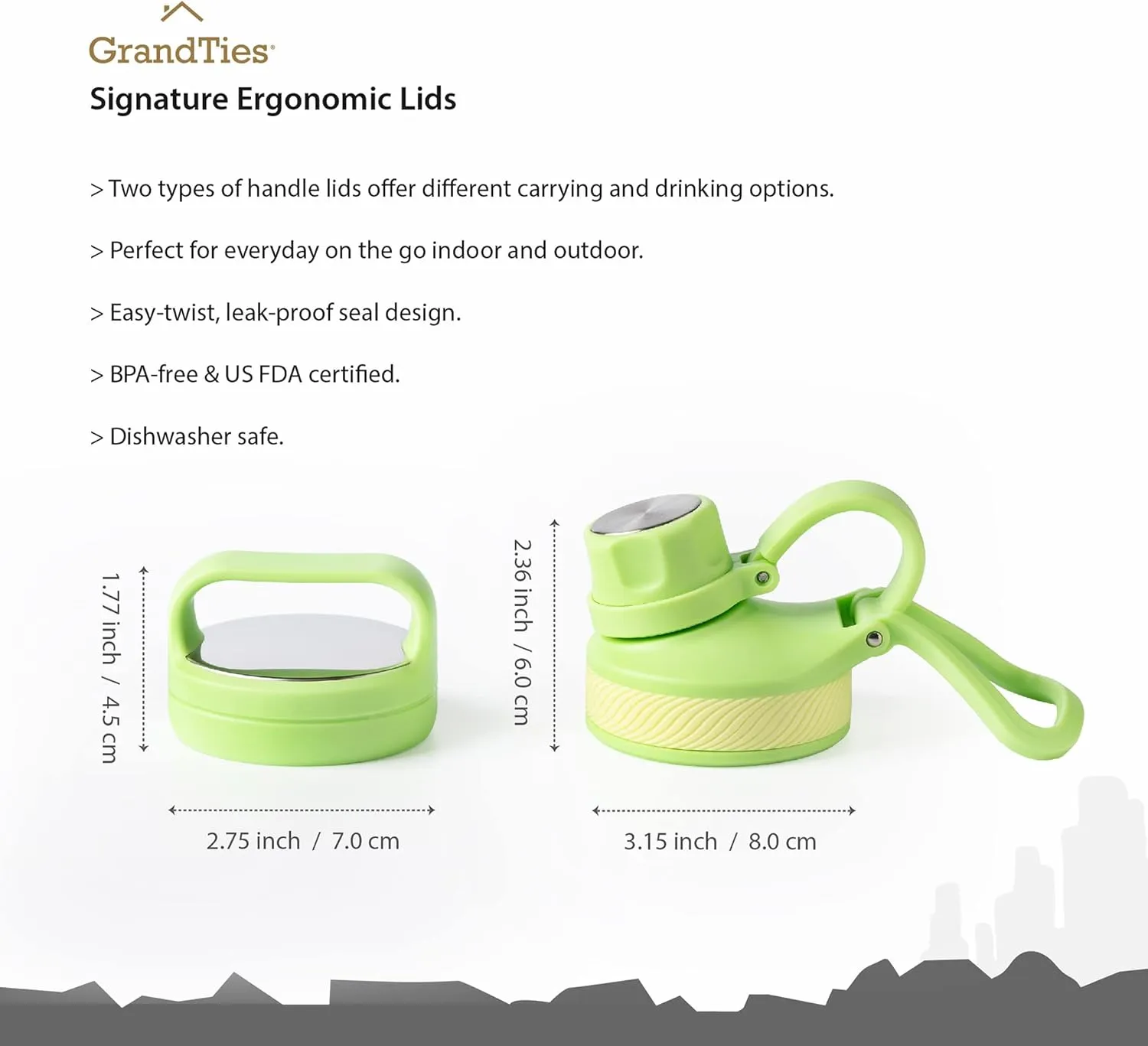 GRANDTIES 2 Lids Sports Stainless Steel Water Bottles – Wide Mouth Vacuum Insulated Reusable Leak Proof BPA-Free Travel Metal Canteen, Thermos Bottles for Men Women Gym (Fresh Mint 32 oz)