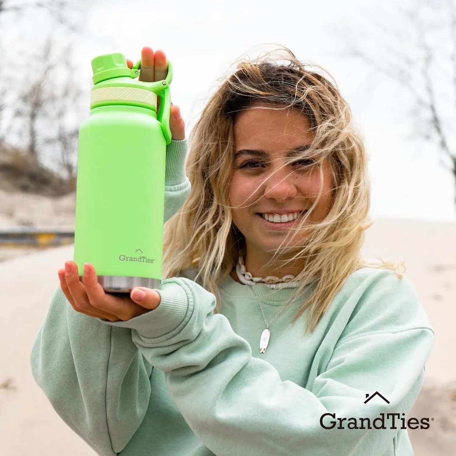 GRANDTIES 2 Lids Sports Stainless Steel Water Bottles – Wide Mouth Vacuum Insulated Reusable Leak Proof BPA-Free Travel Metal Canteen, Thermos Bottles for Men Women Gym (Fresh Mint 32 oz)