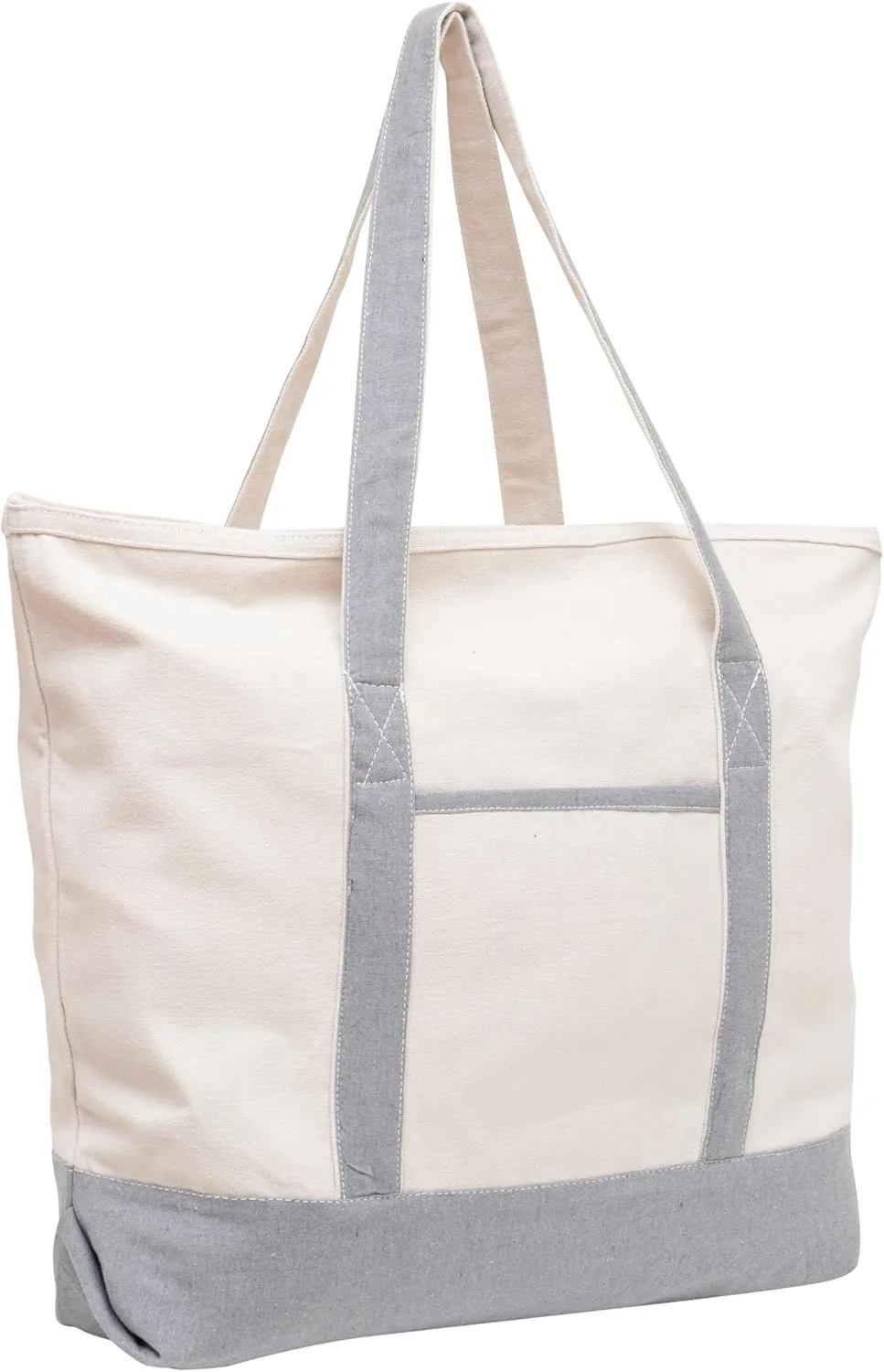 Gray Canvas Zippered Tote Bag - 22 Inches, Heavy-duty, Reusable, Washable, Foldable, and Multi-purpose 100% Cotton Canvas Tote Bag - Perfect for Beach, Library or Shopping (Gray)