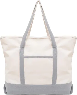 Gray Canvas Zippered Tote Bag - 22 Inches, Heavy-duty, Reusable, Washable, Foldable, and Multi-purpose 100% Cotton Canvas Tote Bag - Perfect for Beach, Library or Shopping (Gray)