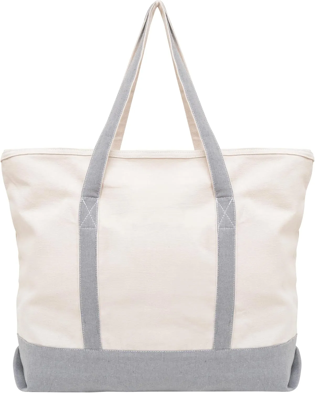 Gray Canvas Zippered Tote Bag - 22 Inches, Heavy-duty, Reusable, Washable, Foldable, and Multi-purpose 100% Cotton Canvas Tote Bag - Perfect for Beach, Library or Shopping (Gray)