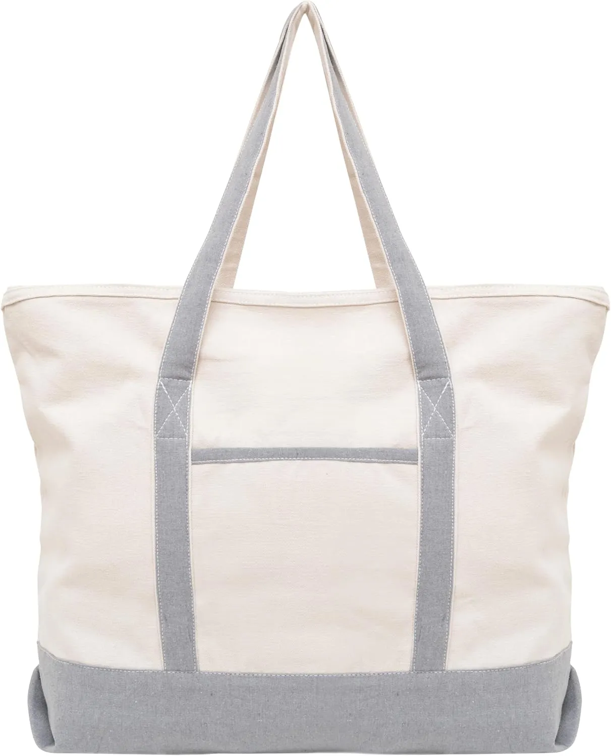 Gray Canvas Zippered Tote Bag - 22 Inches, Heavy-duty, Reusable, Washable, Foldable, and Multi-purpose 100% Cotton Canvas Tote Bag - Perfect for Beach, Library or Shopping (Gray)