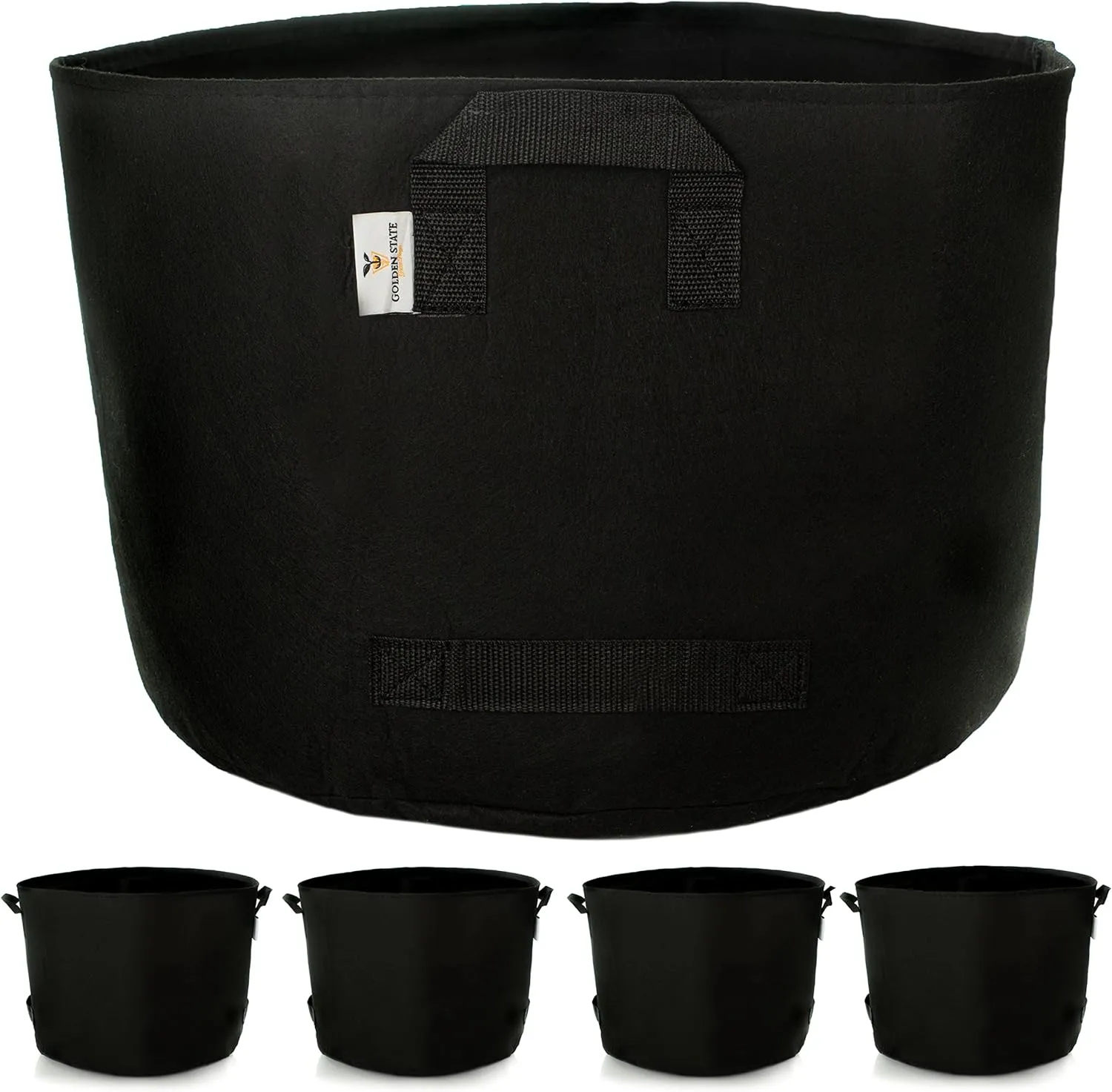 Grow Bags: 5-Pack (Size: 25 Gallon): 300gsm Black Felt Fabric, Biodegradable and eco-Friendly Material. (Handles   Dumping Handles-pat.Pend).