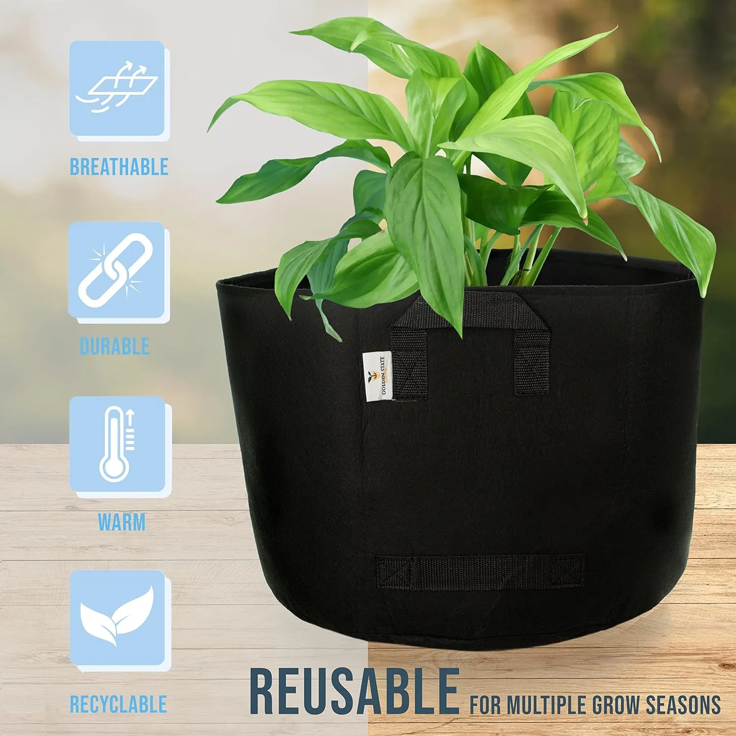Grow Bags: 5-Pack (Size: 25 Gallon): 300gsm Black Felt Fabric, Biodegradable and eco-Friendly Material. (Handles   Dumping Handles-pat.Pend).