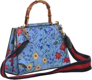 Gucci Flora Azure Shanghai Blue Large Floral Handbag Italy Bag Handbag Flower Bamboo New