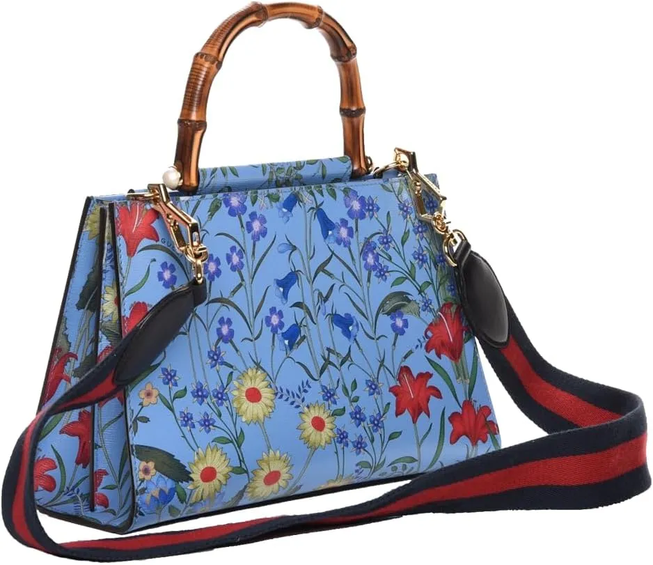 Gucci Flora Azure Shanghai Blue Large Floral Handbag Italy Bag Handbag Flower Bamboo New