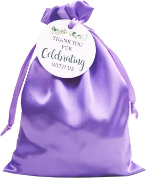 GUIFIER 30 PCS 5 x 7 Inch Satin Gift Bags with Drawstring, Silk Jewelry Pouches, Wedding Favor Bags, Candy Bag for Thanksgiving Baby Shower Bridal Shower Birthday Christmas (Purple Thank You Tags)