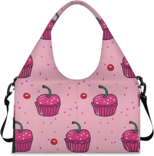 Gym Bag for Women Cute Cherry Cake Duffel Bag with Shoe Compartment and Yoga Mat Holder Portable Weekender Bags Travel Tote Bags