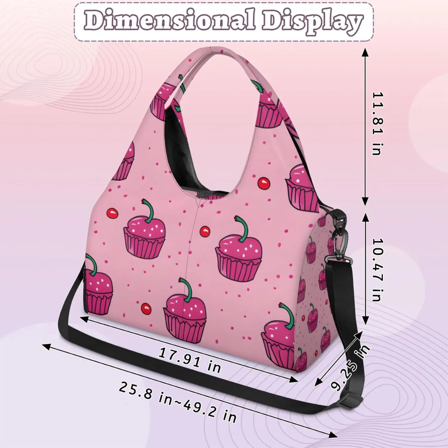 Gym Bag for Women Cute Cherry Cake Duffel Bag with Shoe Compartment and Yoga Mat Holder Portable Weekender Bags Travel Tote Bags