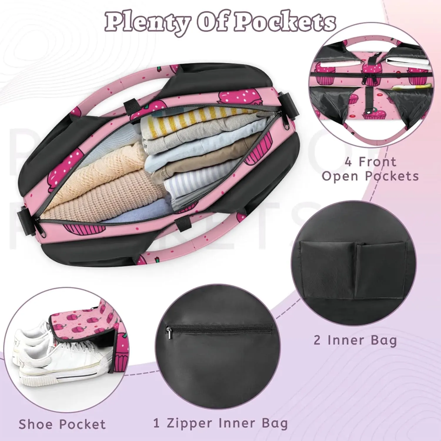 Gym Bag for Women Cute Cherry Cake Duffel Bag with Shoe Compartment and Yoga Mat Holder Portable Weekender Bags Travel Tote Bags