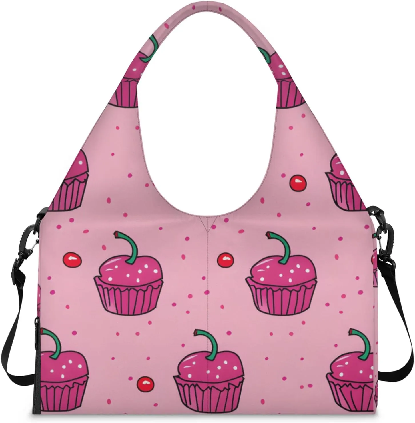 Gym Bag for Women Cute Cherry Cake Duffel Bag with Shoe Compartment and Yoga Mat Holder Portable Weekender Bags Travel Tote Bags