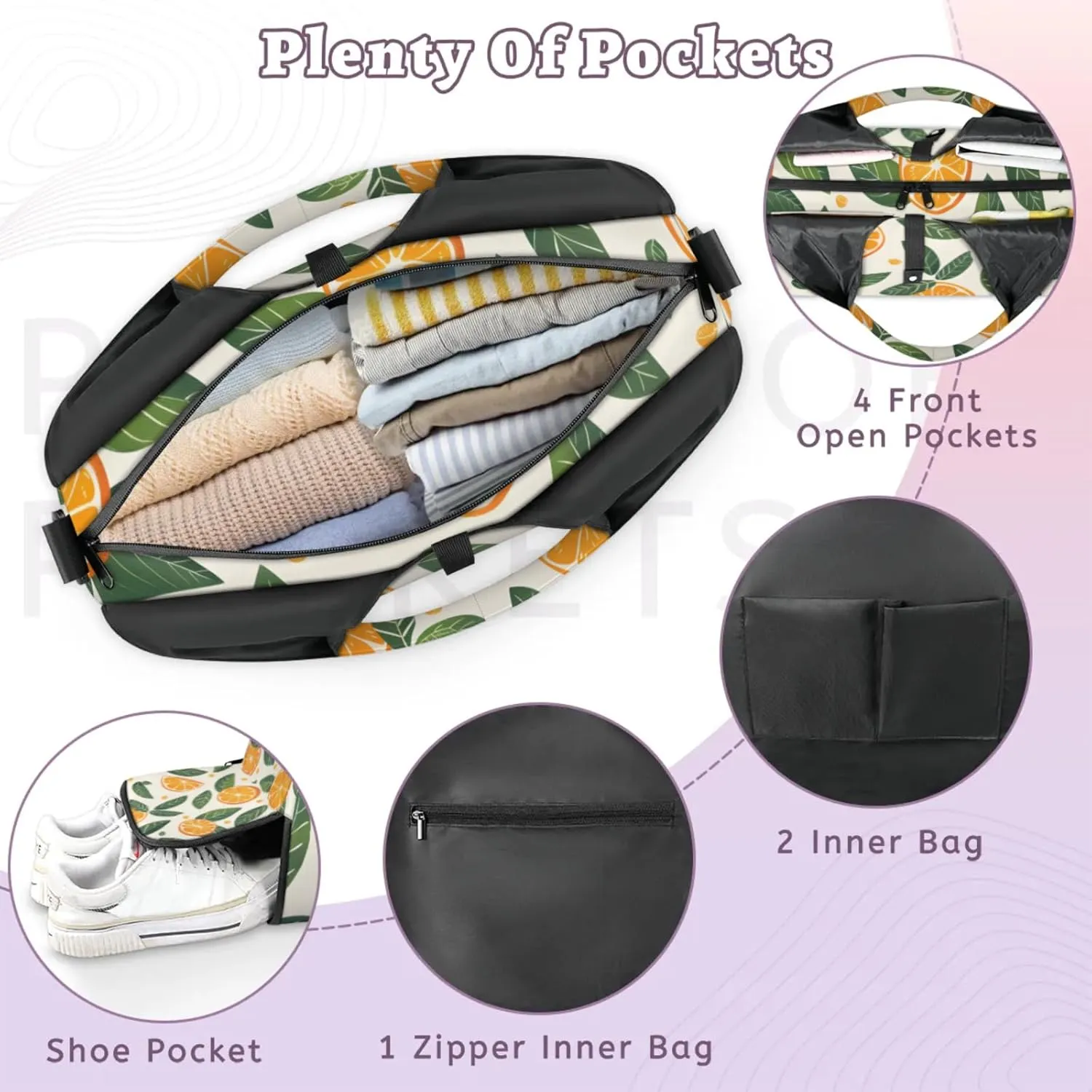 Gym Bag for Women Cute Orange Leaves Duffel Bag with Shoe Compartment and Yoga Mat Holder Portable Weekender Bags Travel Tote Bags
