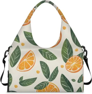 Gym Bag for Women Cute Orange Leaves Duffel Bag with Shoe Compartment and Yoga Mat Holder Portable Weekender Bags Travel Tote Bags